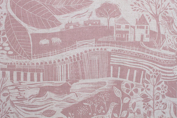 Through the Fields Pink linen fabric