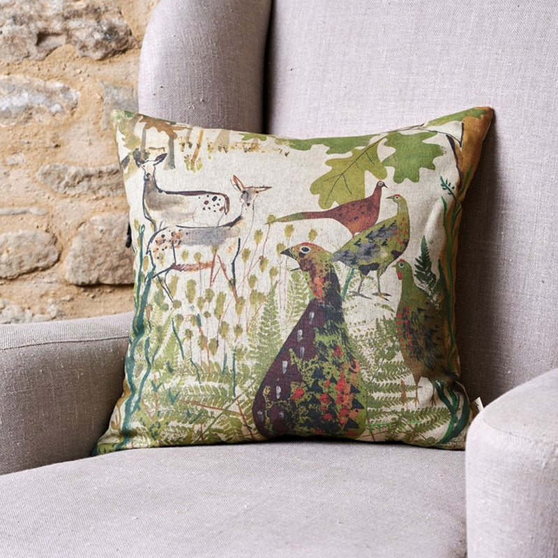 Sam Wilson Pheasant and Deer Square Linen Cushion