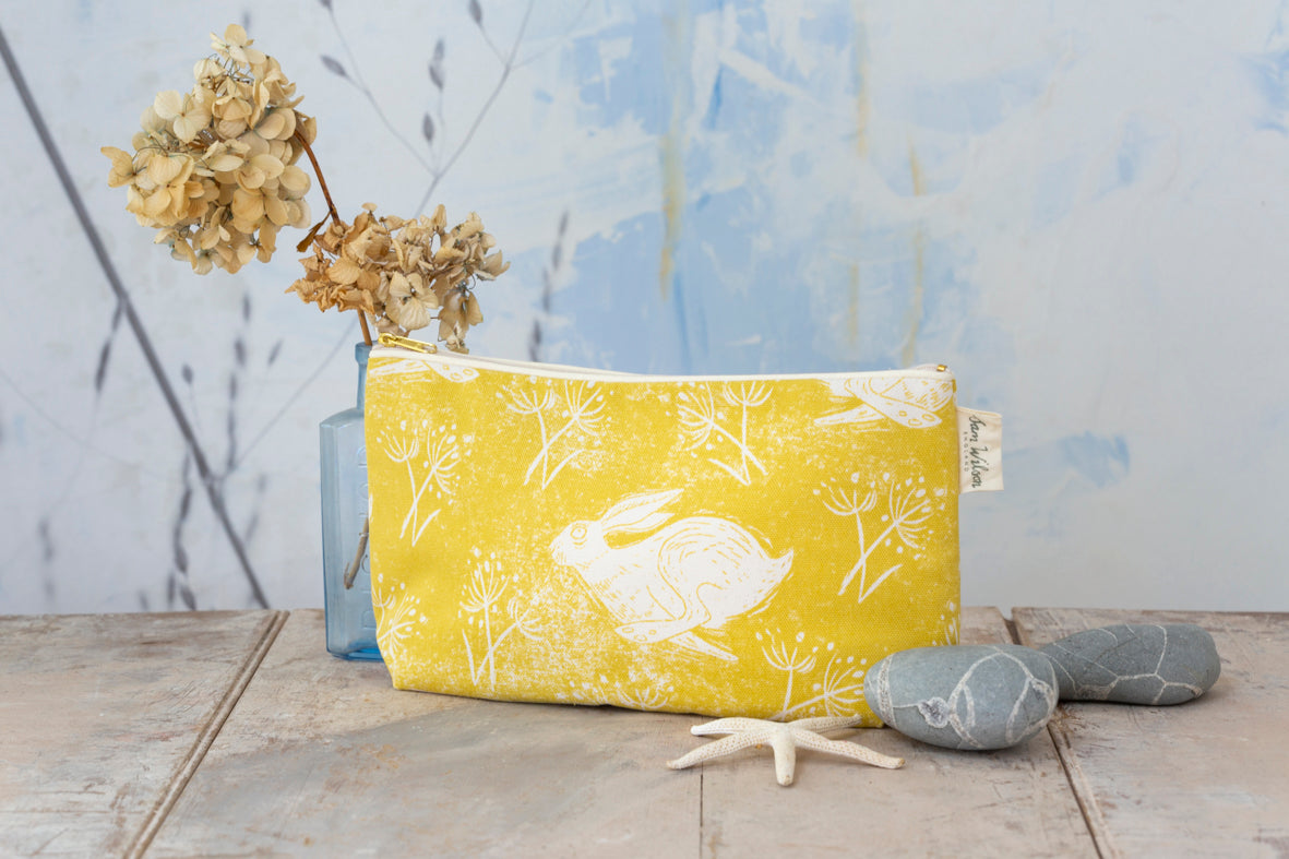 Sam Wilson Headlong Hare Ochre Cotton Washbag